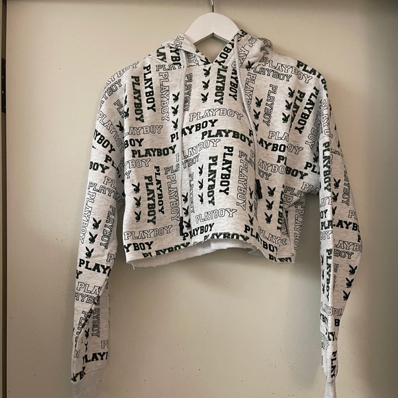 Playboy Grey Marl Logo Cropped Hoodie - Picture 5 of 5